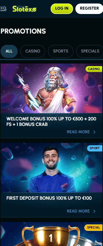 Slotexo Casino mobile browser promotions area